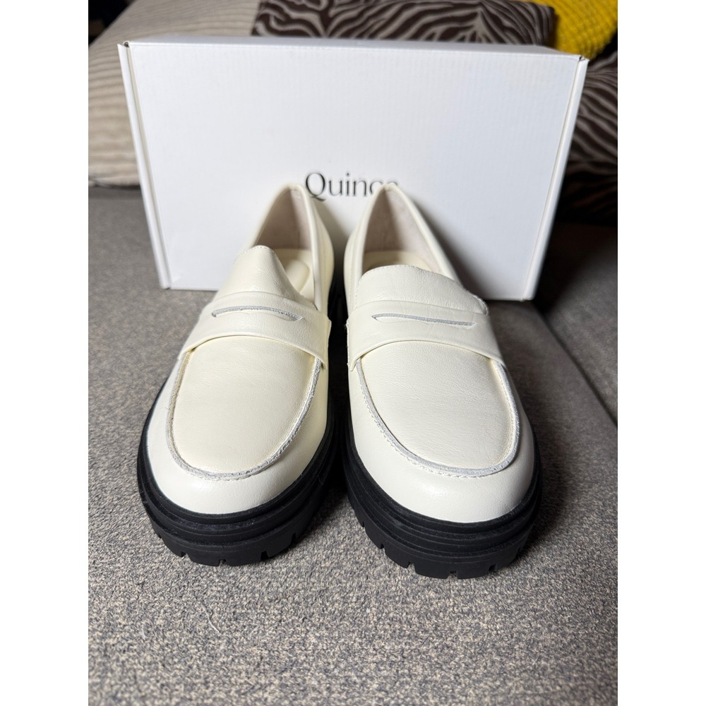 Quince Italian Leather Lug Sole Loafer Bone Cream Off White Womens 7 NEW - Picture 3 of 7
